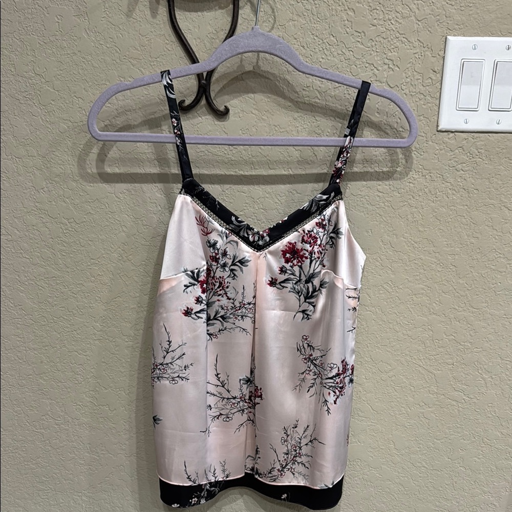 WHBM Floral Satin Lined Camisole tank XXS pit2pit 16” with adjustable straps